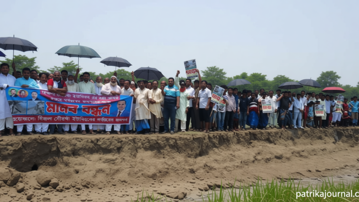 মেঘনা নদীর ভাঙন রোধে স্থায়ী বাঁধের দাবিতে হিজলায় মানববন্ধন | | বাংলাদেশ প্রতিদিন