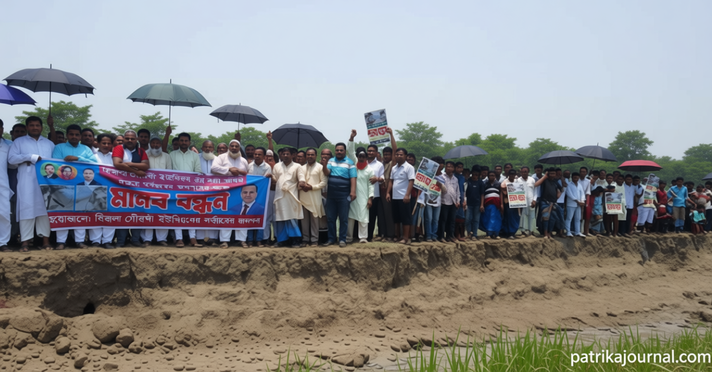 মেঘনা নদীর ভাঙন রোধে স্থায়ী বাঁধের দাবিতে হিজলায় মানববন্ধন | | বাংলাদেশ প্রতিদিন