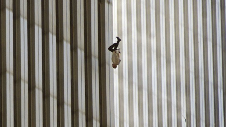 A-man-falls-from-one-of-the-towers-of-the-World-Trade-Center